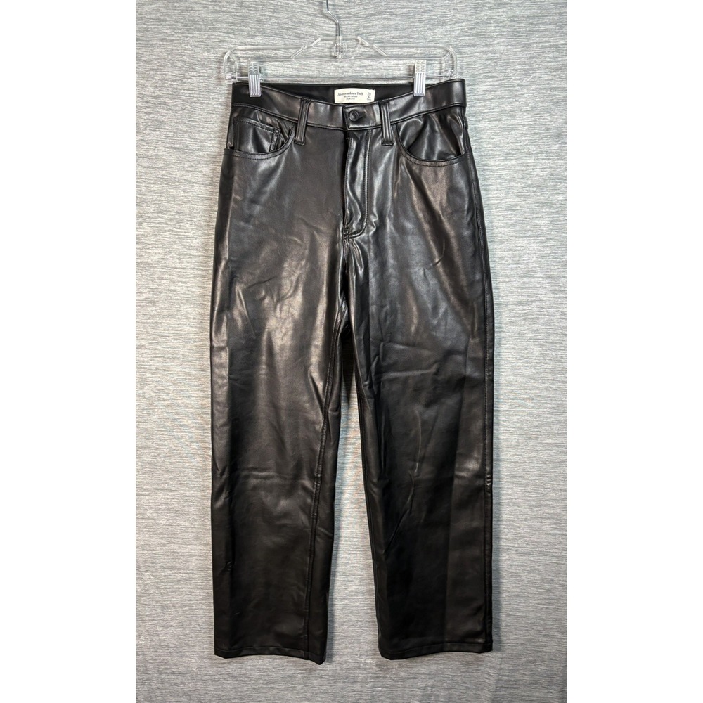 Abercrombie & Fitch the '90s Relaxed High Rise Vegan Leather Pants Black 28/6S